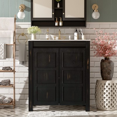 NicBex 24/30/36/48/72" Vintage Style Bathroom Vanity with Ceramic Sink,Matte Black Storage Cabinet for Bathroom,4"Faucet Hole(Faucet Not Included)