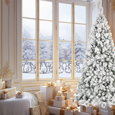 NAYSAYE Christmas Tree Stand 6FT Flocked Tree with Snow Covered Branches for Realistic Holiday Decor, Green and White, 41"*72"*17.16"