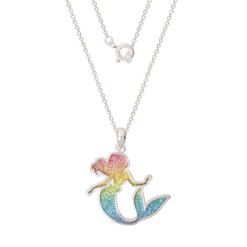 Disney Princess Ariel Silver Plated Rainbow Glitter Pendant Necklace, 18'', 3 of 6