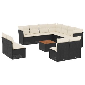 vidaXL Patio Sofa Set with Cushions Outdoor Furniture 12 Piece Poly Rattan - Black and Cream - 1 of 4
