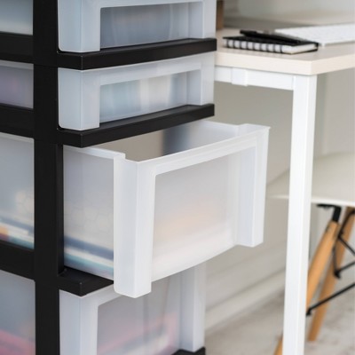 Iris Clear/Black 6-Drawer Organizer Cart with Wheels and Top Storage