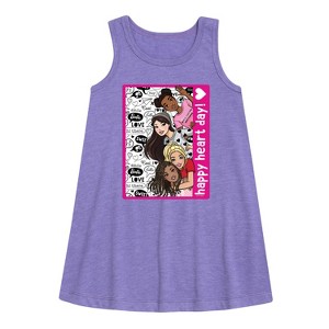 Girls' - Barbie - Happy Heart Day Graphic Sleeveless Aline Dress - 1 of 3
