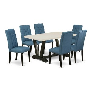 7-Piece Rectangle Natural Oak Finish Solid Wood Top Dining Table with 6-Chairs with - 1 of 4