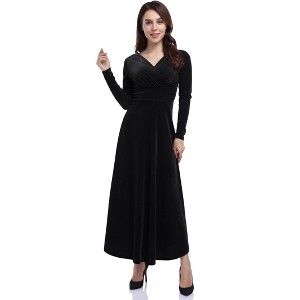 Long Sleeve Velvet Wedding Guest Dresses Formal Maxi Dress for Women - 1 of 4