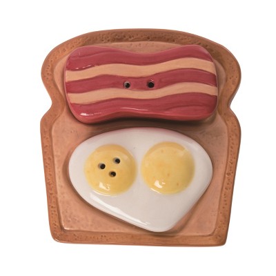 Transpac Country Breakfast Toast Bacon Egg Ceramic Salt and Pepper Shakers Collectables Spring 3.75" Multicolor Set of 2