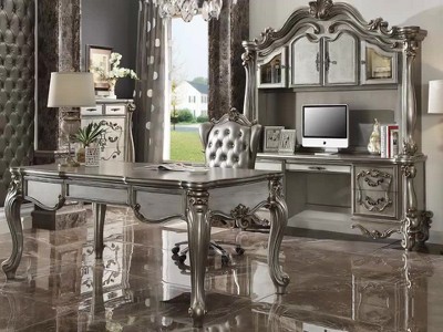 Regal White Executive Desk with Carved Details and Storage