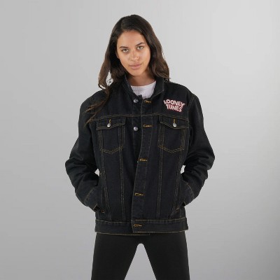 Members Only Women's Looney Tunes Denim Trucker Oversized Jacket