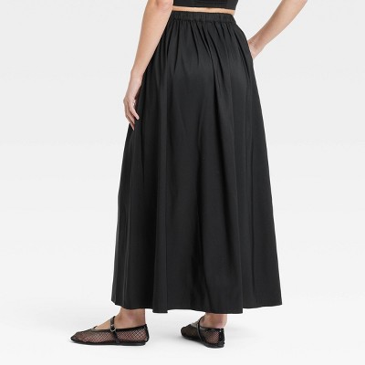 Women Pleated A-Line Maxi Skirt - A New Day Black S | eBay