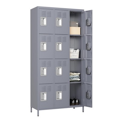 Munora - 72" 12-Door Metal Locker Storage Cabinet - Heavy Duty for Office/School/Gym - Grey