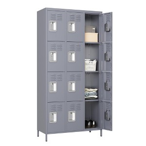Munora - 72" 12-Door Metal Locker Storage Cabinet - Heavy Duty for Office/School/Gym - Grey - 1 of 4
