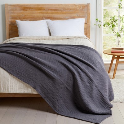Full Charcoal Cotton Muslin Reversible Bed Blanket