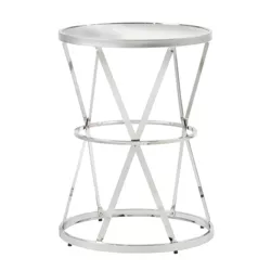 Estella Mirrored Top Round Entryway Side Table Chrome - Inspire Q