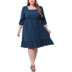 Agnes Orinda Women's Plus Size Square Neck Swiss Dots Wedding Empire Waist Ruffle Hem Chiffon Midi Dresses - 1 of 4