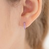 Girls' Chunky Simulated Opal Inlay Huggie Hoop Sterling Silver Earrings - In Season Jewelry - 3 of 4