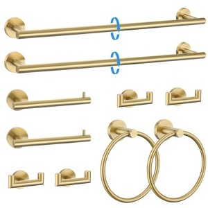 Itopfox 10 Piece Brushed Gold Bathroom Hardware Set 23.6 Inch Towel Bar Toilet Paper Holder Towel Ring Hooks Stainless Steel Wall Mounted - 1 of 4