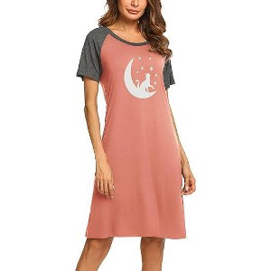 Ekouaer Womens Nightgown Short Sleeve Night Dress Printed Sleepwear Soft Sleep Shirt - 1 of 4