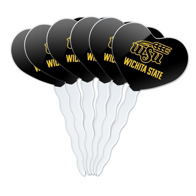 Wichita State Secondary Logo Heart Love Cupcake Picks Toppers Decoration Set of 6