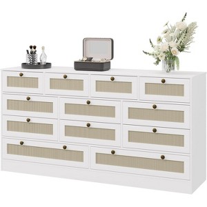 61" Wide TV Stand Dresser for 65" TV - Wood & Rattan Chest with 12 Drawers for Bedroom, Living Room, Hallway - 1 of 4