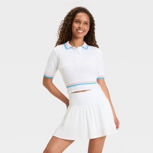 Women's Polo Shirt Sleeve Sweater - JoyLab™ White - 1 of 3
