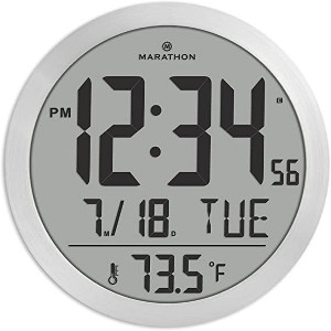Marathon 15 Inch Round Sleek & Stylish Digital Wall Clock Full Calendar Display & Indoor Temperature - 1 of 4