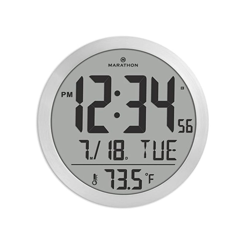 Marathon 15 Inch Round Sleek & Stylish Digital Wall Clock Full Calendar Display & Indoor Temperature, 1 of 7