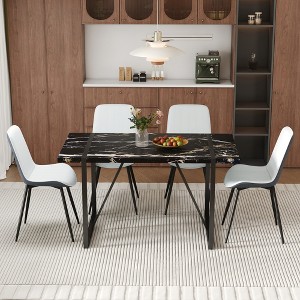 5-Piece Dining Set with Marble Pattern Table and 4 PU Armless Chairs - 1 of 4