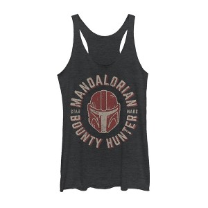 Women's Star Wars The Mandalorian Helmet Stamp Racerback Tank Top - 1 of 3