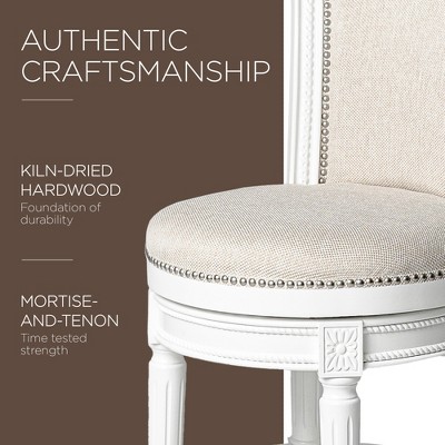 Alabaster White Leather-Wood Swivel Counter Stool with Nailhead Trim