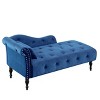 Aijia 60.6" Velvet Chaise Lounge (Left Arm) - Tufted Button & Nailhead Trim Design with Solid Wood Legs & Pillow, 300lb Capacity - 3 of 4