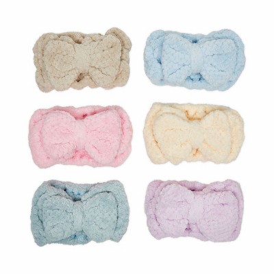 Glamlily 6 Pack Makeup Headband for Washing Face, Soft Bows for Women (6 Colors)