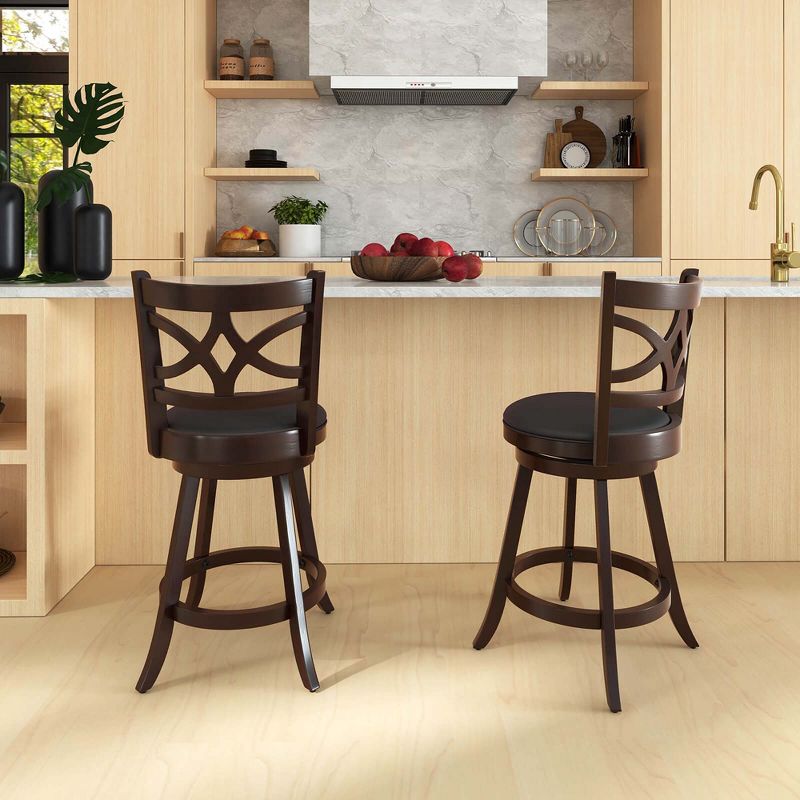 Costway 2PCS 24/30-inch Bar Stools 360° Swivel Bar Chairs with PVC leather Cushioned Seat, 5 of 9
