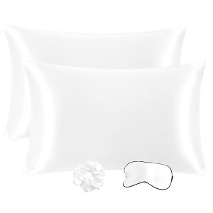 PiccoCasa Machine Washable Satin Zippered Pillowcase with Eye Mask & Scrunchie 2 Pcs - 1 of 4