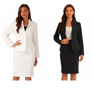 INSPIRE CHIC Women's Collarless Blazer and Formal Pencil Skirt Business Suit Set 2 Pcs 2 Packs - 1 of 4