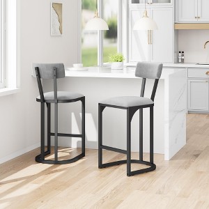 Set of 2 Modern Counter Height Bar Stools with Back – Upholstered Metal Kitchen Island Chairs for Dining Table - 1 of 4
