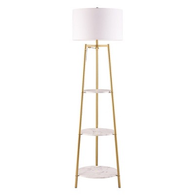 Modern Gold Tripod Floor Lamp with Shelves & Dimmer