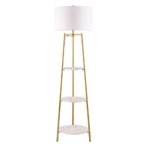 Modern Gold Tripod Floor Lamp with Shelves & Dimmer - 1 of 4