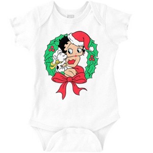 Santa Betty Boop Christmas Wreath Baby Bodysuit Jumper Girls Brisco Brands - 1 of 4