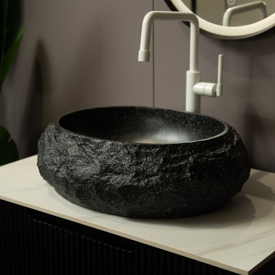 20" Irregular Oval Resin Bathroom Sink with Stone Pattern, Modern Vessel Basin for Bathroom Vanity – The Pop Home
