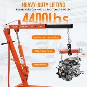 Engine Hoist, Cherry Picker - 2 Ton/4400 LB Heavy Duty with Leveler, Telescopic Boom & 6 Wheels, Folding Portable Lift for Garage Auto Shop - 1 of 4