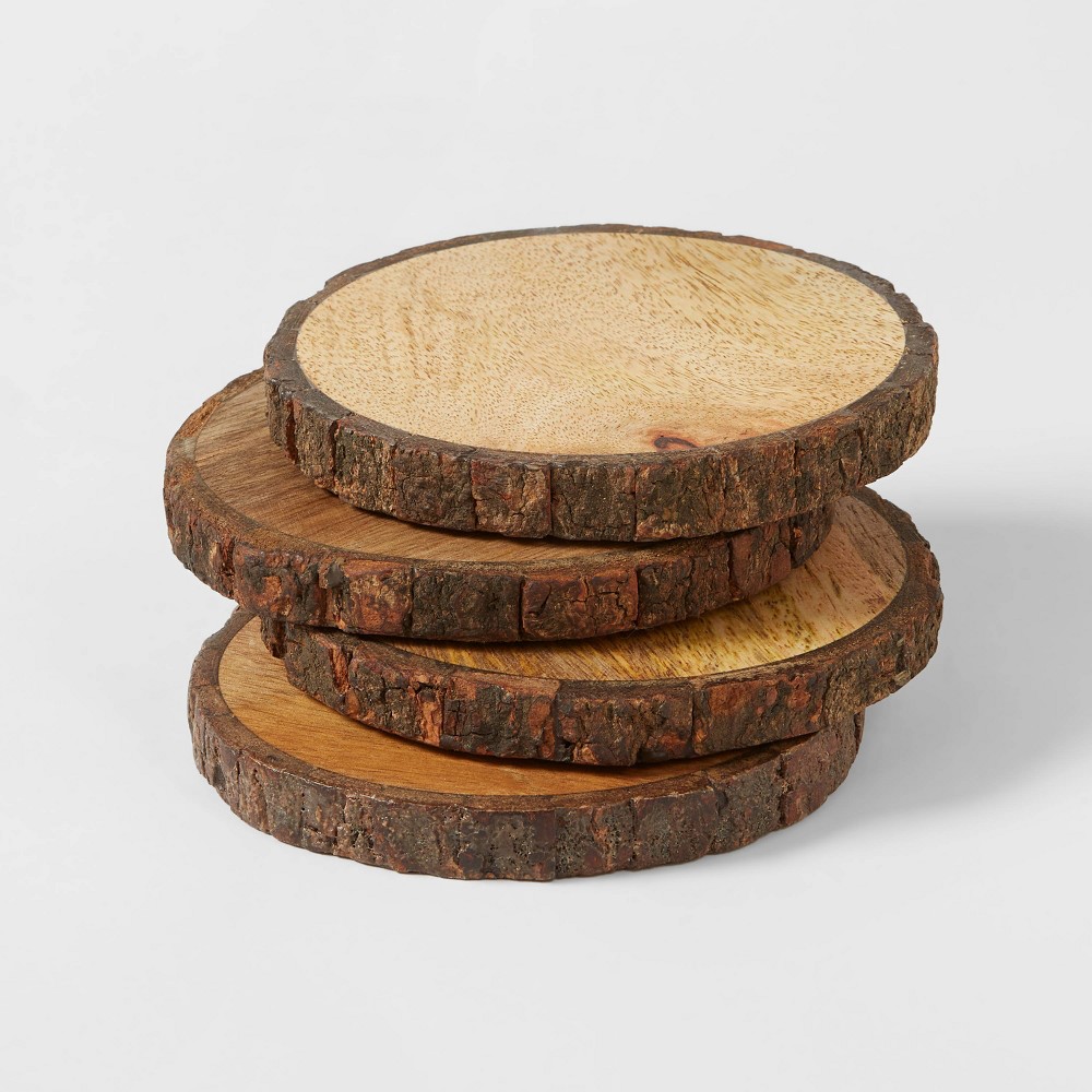 4pk Live Edge Wood Coasters Brown - Threshold™