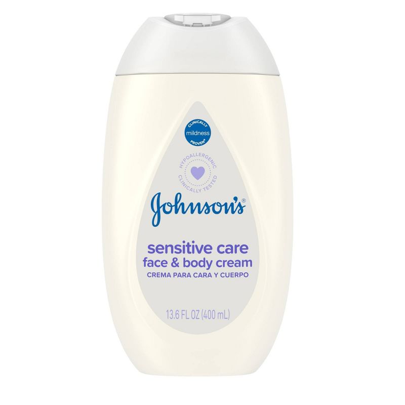 Johnson&#39;s Sensitive Care Baby Face &#38; Body for Dry and Sensitive Skin - Lightly Scented - 13.6oz, 1 of 13