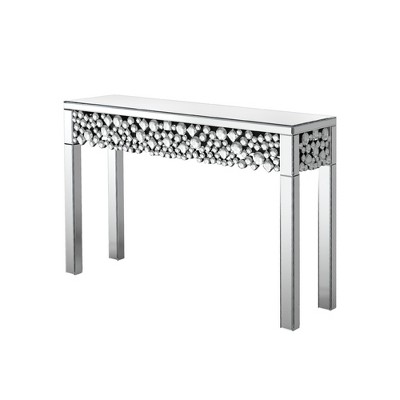 HomeRoots 47" Silver Mirrored Glass Faux Crystal Bling Console Table