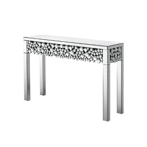 HomeRoots 47" Silver Mirrored Glass Faux Crystal Bling Console Table - 1 of 4