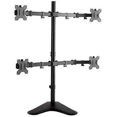 Black Adjustable Quadruple Monitor Mount with Freestanding Base