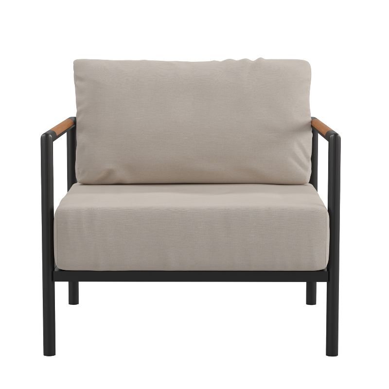 Merrick Lane Outdoor Accent Chair with Removable Plush Fabric Cushions and Teak Accented Aluminum Frame, 5 of 16