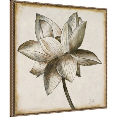 Sepia Lotus Blossom Framed Canvas Wall Art with Beaded Perimeter
