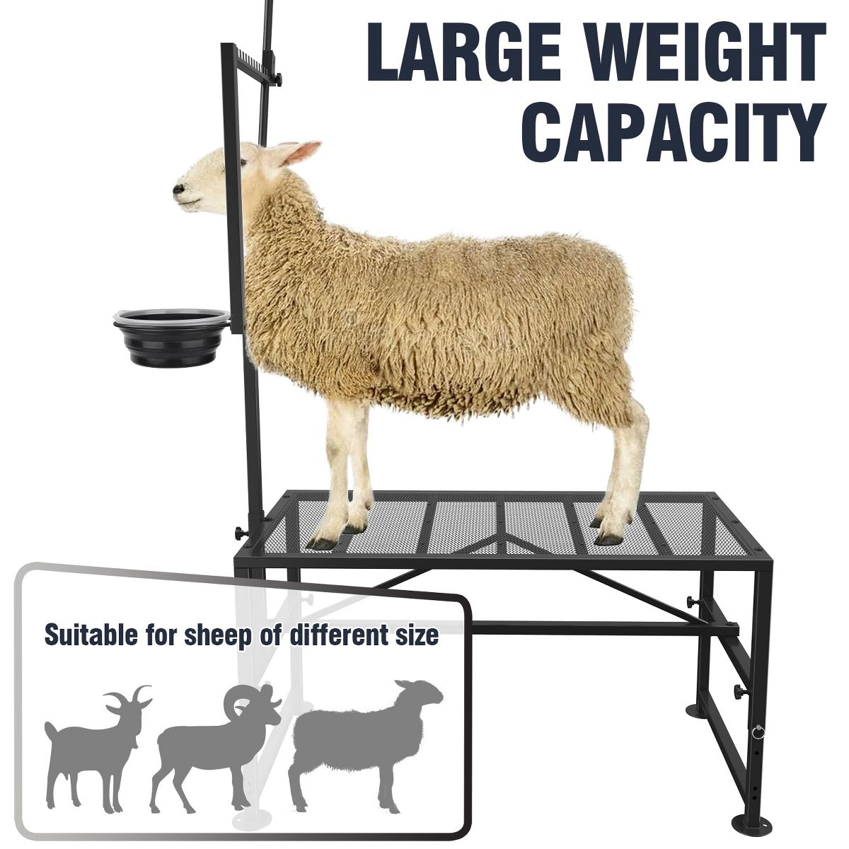 47in Adjustable Metal Goat Stand with Feeder, Heavy Duty 600 lb Capacity for Grooming Shearing and Milking - thumbnail 3