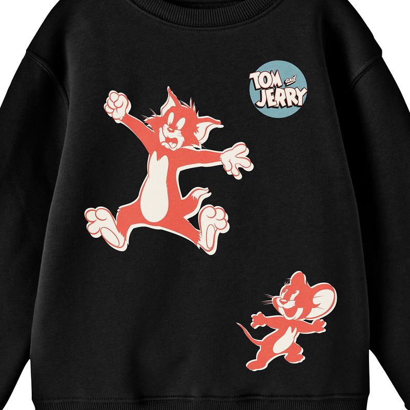 Tom & Jerry Red Characters With Logo Crew Neck Long Sleeve Boys' Black Sweatshirt, 2 of 3