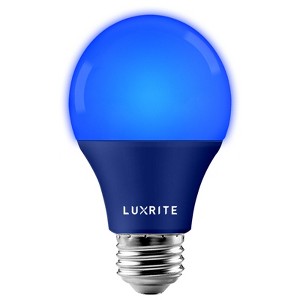 Luxrite A19 LED Blue Light Bulb, 60W Equivalent, Non-Dimmable, UL Listed, Indoor Outdoor, Porch, Christmas, Decoration, E26 Standard Base - 1 of 4