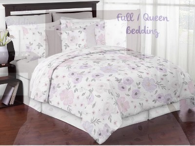 Lavender and Gray Watercolor Floral Twin Comforter Set